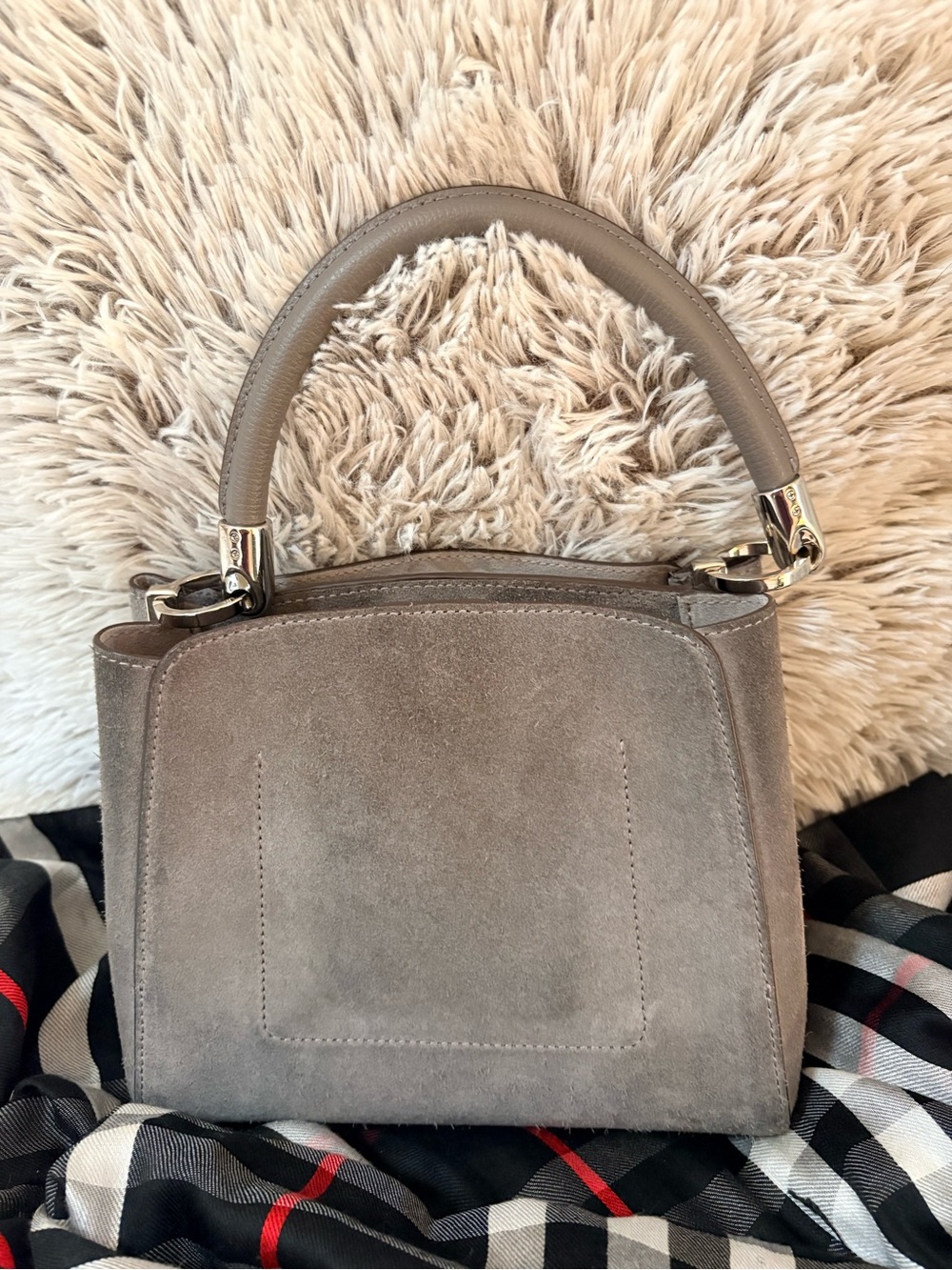 2pc, Mini Gray Suede Top-Handle Bag and crossbody strap with scarf. EUC - Picture 6 of 13